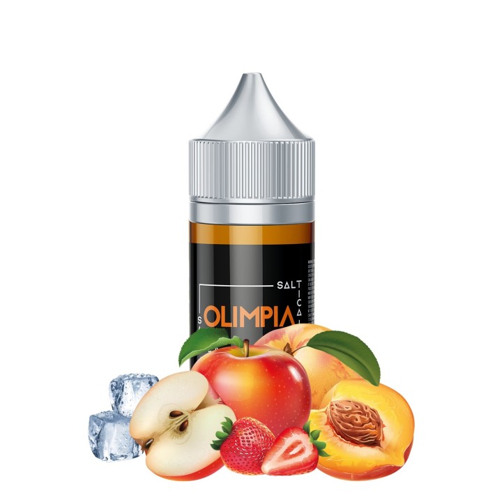 Saltica Olimpia Salt Likit: Elma, şeftali, çilek ve buz aromalı likit.