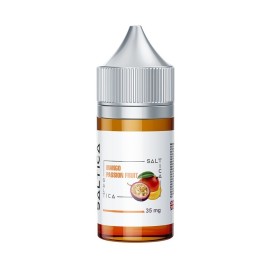 Saltica Mango Passion Fruit Salt Likit 35mg şişe, amber renkli.