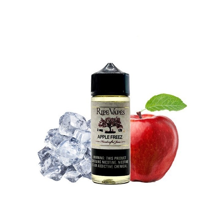 Ripe Vapes Apple Freez E Likit 120ml şişesi, kırmızı elma ve buzlu lezzet.
