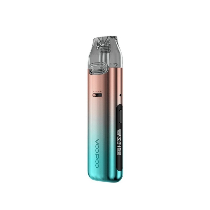 Voopoo VMate Pro Pod Mod, pembe-mavi geçişli, dijital ekranlı elektronik sigara.
