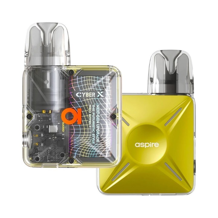 Aspire Cyber X Pod Mod şeffaf ve limon yeşili, siber tarz elektronik sigara