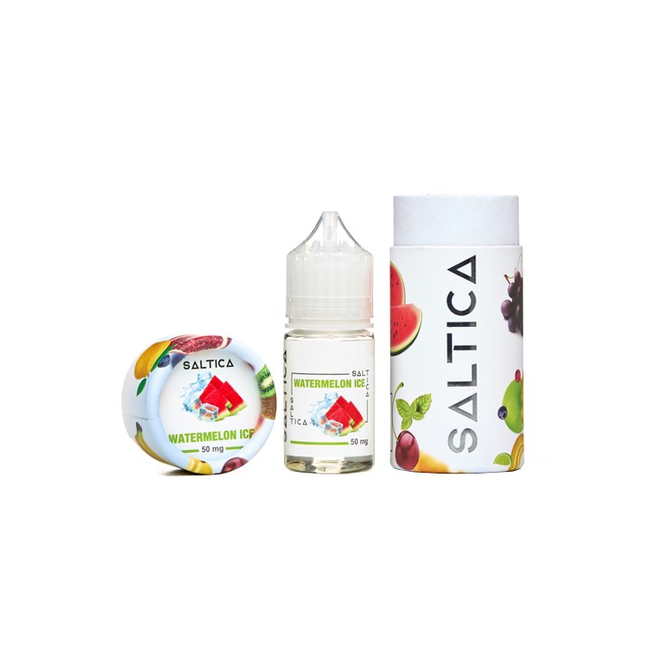 Saltica Watermelon Ice Salt Likit 50 mg şişe ve kutu seti.