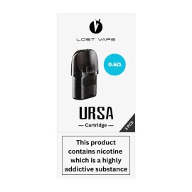 Lost Vape Ursa Kartuş 0.6Ω, siyah renkli yedek kartuş paketi.