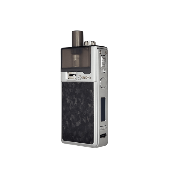 Lost Vape Orion 2 Pod Mod gümüş ve karbon fiber kaplama vape cihazı.