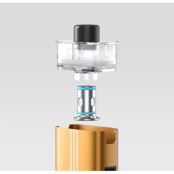 Aspire Cloudflask S Pod Mod yedek kartuş ve bobin montajı altın renkli.