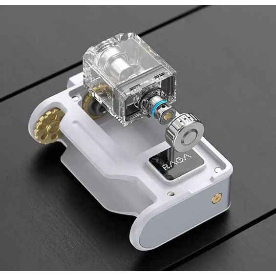 Aspire RAGA AIO Pod Mod beyaz gövde, şeffaf kartuş ve altın detaylar.