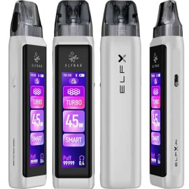Beyaz Elf Bar ELFX Ultra Pod Mod, 45W ekranlı, şık elektronik sigara.