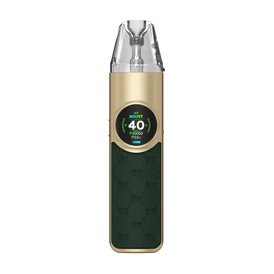 OXVA NeXlim Pod Mod altın ve yeşil renkli, ekranlı şık elektronik sigara.