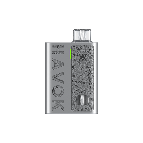 Uwell Havok R Pod Mod Gümüş, gravür desenli, kompakt elektronik sigara.