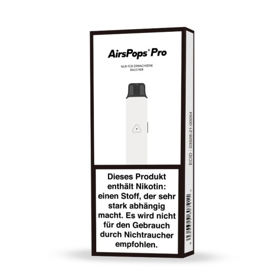 Airscream AirsPops Pro Pod Mod Beyaz, kompakt e-sigara kutusu.