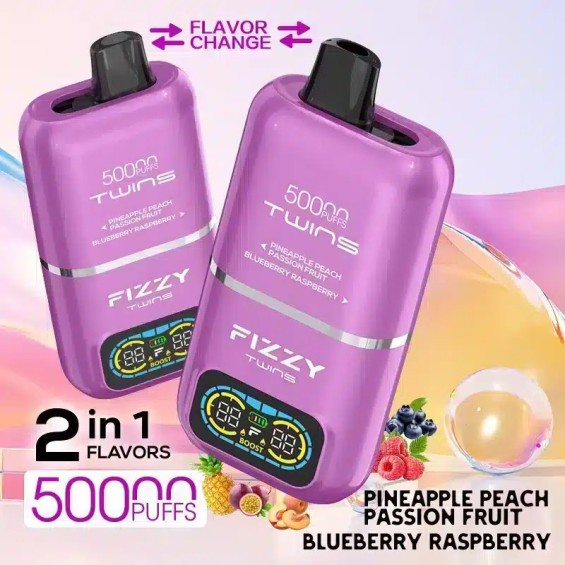 Fizzy Twins 50000 Kullan At mor, 2'si 1 arada lezzet, dijital ekranlı