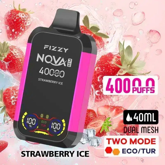 Fizzy Nova Plus 40000 Strawberry Ice Tek Kullanımlık Vape Pembe Siyah
