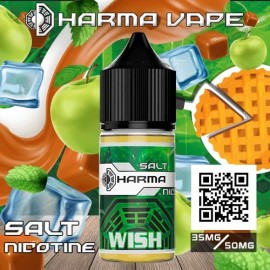 Dharma Wish Salt Likit şişesi, yeşil elma, karamel ve buzlu nane aromalıdır.