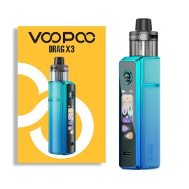 Voopoo Drag X3 Pod Mod mavi renkli, kutusuyla birlikte tam set.