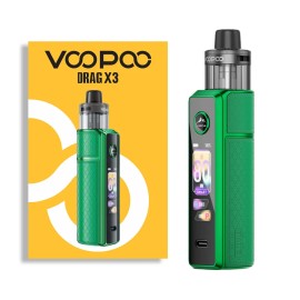 Voopoo Drag X3 Pod Mod yeşil renkli, dijital ekranlı, şık elektronik sigara.