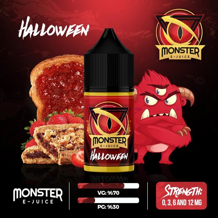 Monster Halloween E-Likit Kırmızı Şişe, Çilekli Tart ve Canavar Görseli