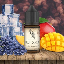 Owl Salt Mango Grape Ice Salt Likit şişesi, üzüm, mango ve buz küpleri.