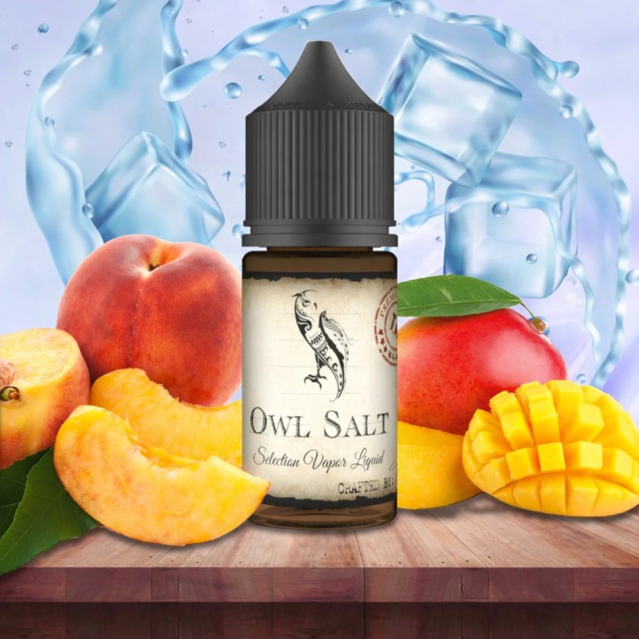 Owl Vape Mango Peach Salt Likit, buzlu ve ferahlatıcı meyve aromalı e-likit.