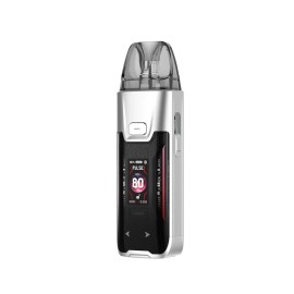 Vaporesso Luxe XR Max Pod Mod gümüş renkli, dijital ekranlı, güçlü elektronik sigara.